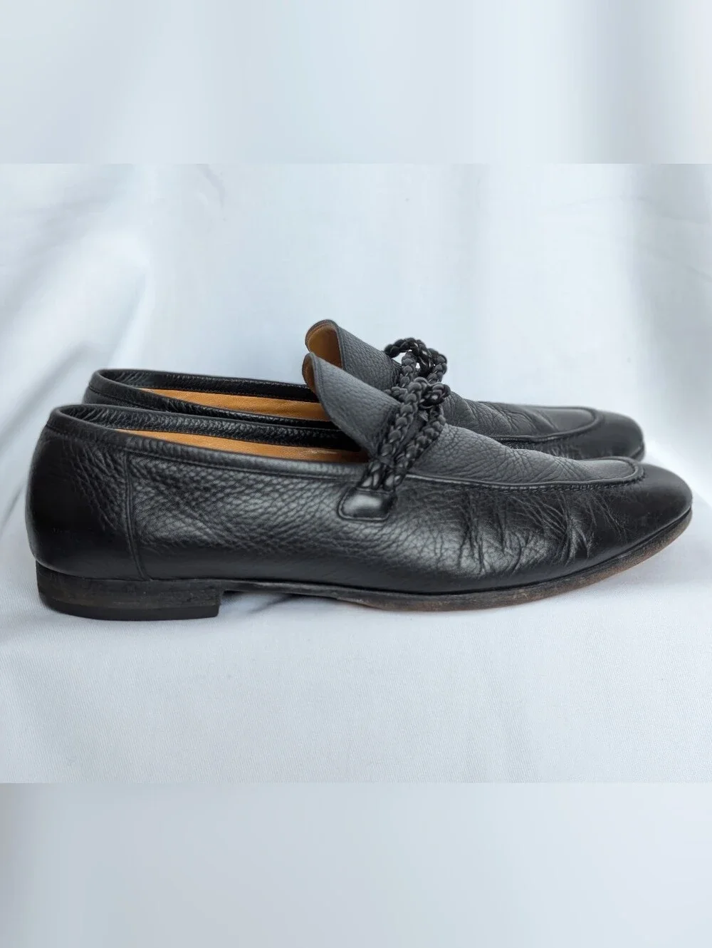 Gucci Men’s Black Leather Braided Loafers Slip On Shoes Made in Italy Size 10.5